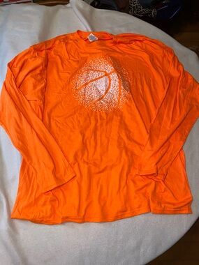 Gildan Bright Orange Long-Sleeve Shirt with White Basketball Graphic